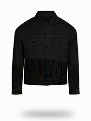 Shorter Classic Black Denim Jacket with Midnight Oil Foil - Classic Black Denim
