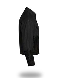 Shorter Classic Black Denim Jacket with Midnight Oil Foil