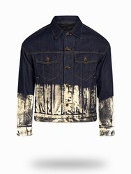 Shorter Indigo Denim Jacket with Champagne Gold Foil - Indigo Denim