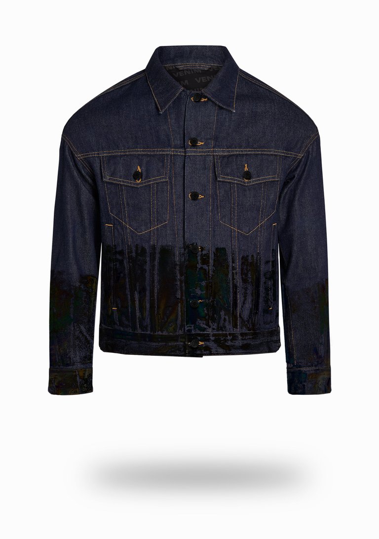 Shorter Indigo Denim Jacket with Midnight Oil Foil - Indigo Denim