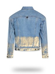 Shorter Light Wash Denim Jacket with Champagne Gold Foil