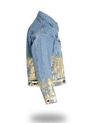 Shorter Light Wash Denim Jacket with Champagne Gold Foil