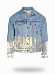 Shorter Light Wash Denim Jacket with Champagne Gold Foil - Light Wash Denim