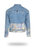 Shorter Light Wash Denim Jacket with Holographic Foil