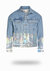 Shorter Light Wash Denim Jacket with Holographic Foil - Light Wash Denim