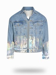 Shorter Light Wash Denim Jacket with Holographic Foil