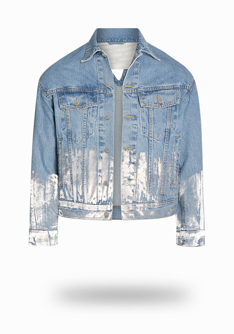 Shorter Light Wash Denim Jacket with Mercury Foil