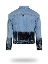 Shorter Light Wash Denim Jacket with Midnight Oil Foil