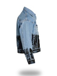 Shorter Light Wash Denim Jacket with Midnight Oil Foil