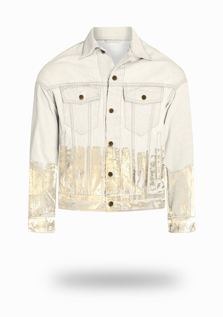 Shorter Off-White Denim Jacket with Champagne Gold Foil - Off-White Denim