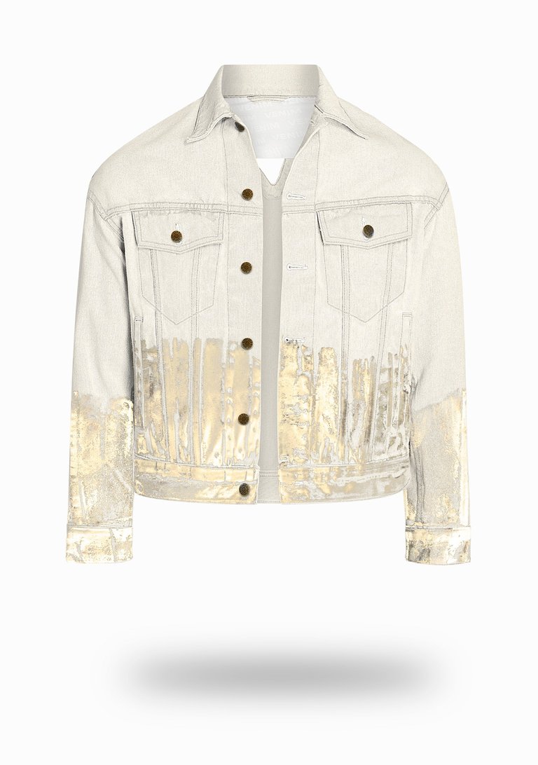 Shorter Off-White Denim Jacket with Champagne Gold Foil