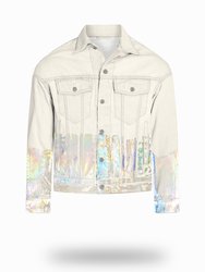Shorter Off-White Denim Jacket with Holographic Foil - Off-White Denim