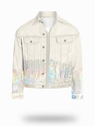 Shorter Off-White Denim Jacket with Holographic Foil