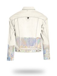 Shorter Off-White Denim Jacket with Holographic Foil