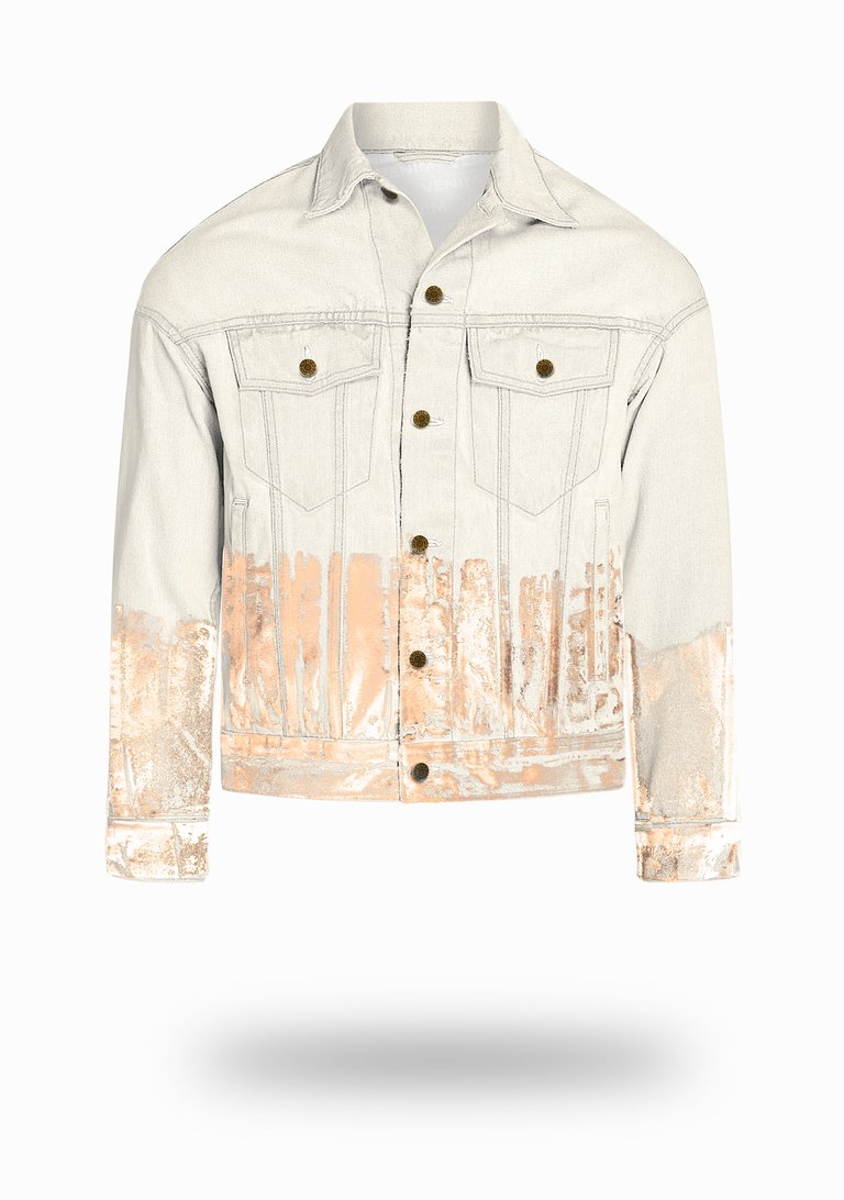Shorter Off-White Denim Jacket with Rose Gold Foil - Off-White Denim