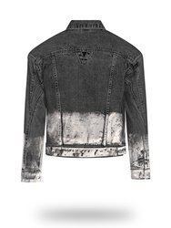 Shorter Washed Black Denim Jacket with Mercury Foil