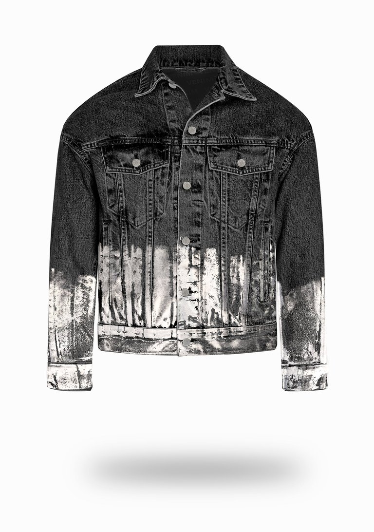 Shorter Washed Black Denim Jacket with Mercury Foil - Washed Black Denim