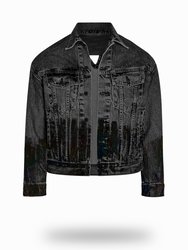 Shorter Washed Black Denim Jacket with Midnight Oil Foil