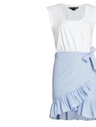 Addyson Ruffled Wrap Skirt Cotton Mini Dress - White/Blue