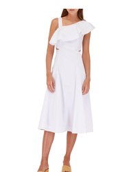 Beilla One Shoulder Cut Out Flared Midi Dress - White