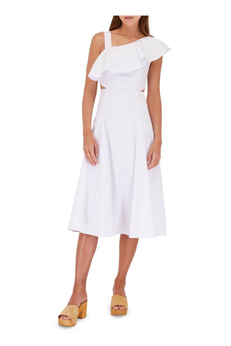 Beilla One Shoulder Cut Out Flared Midi Dress - White