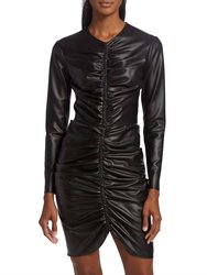 Bernadette Faux Leather Long Sleeve Ruched Mini Dress - Black
