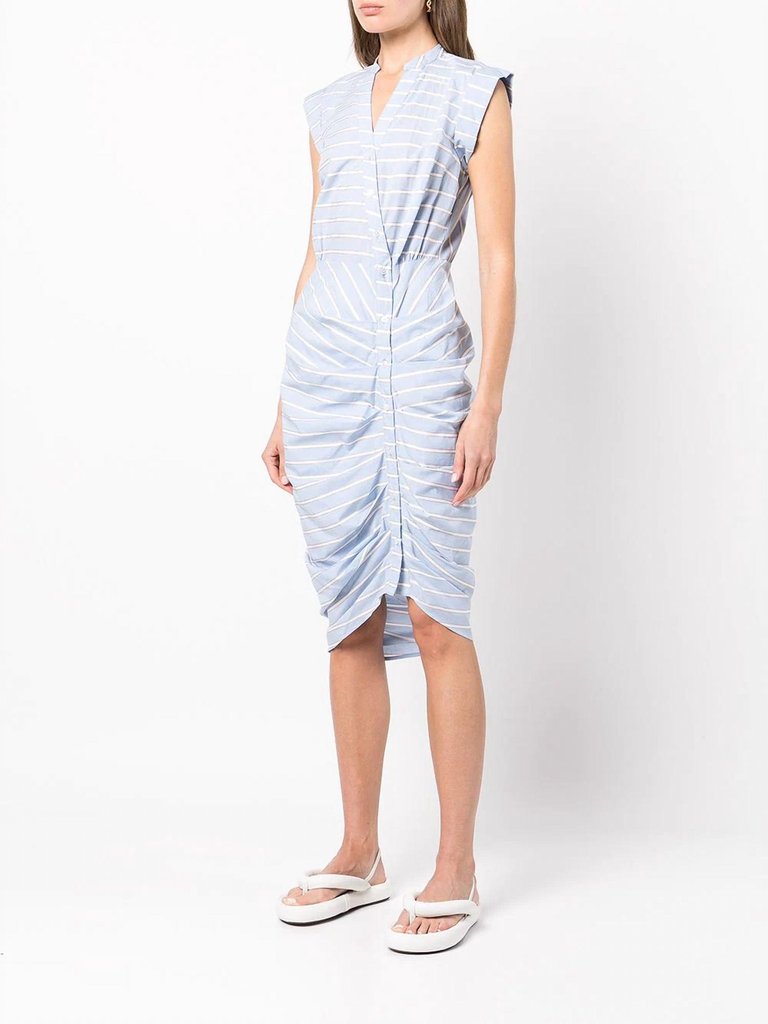 Ruched Shirt Dress - Blue/White