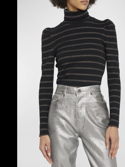 Veronica Beard Women Cedar Slim Fit Stripe Knit Turtleneck Pullover Top Black product