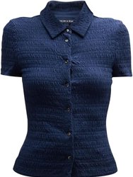 Women Henri Blue Smocked Short Sleeve Top - Blue