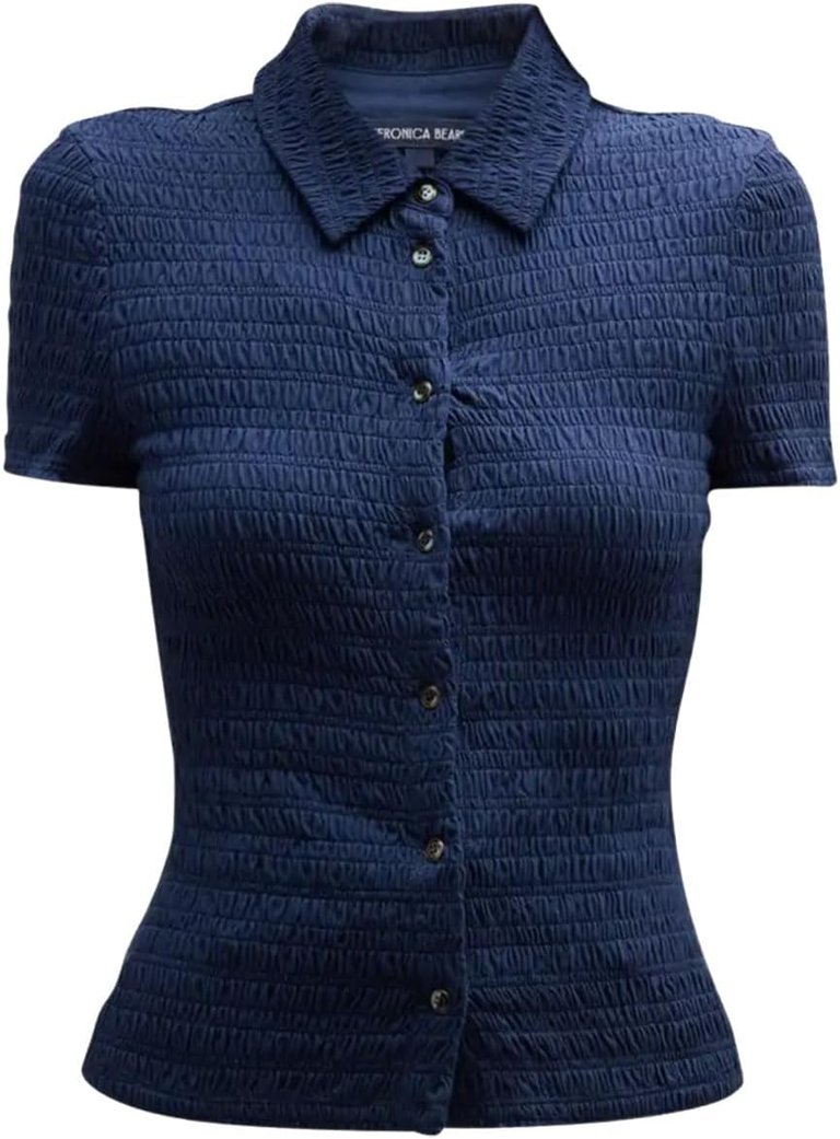 Women Henri Blue Smocked Short Sleeve Top - Blue
