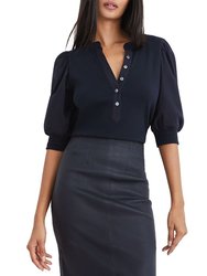Women's Coralee Top Navy-Blue Ribbed Knit - Blue