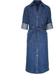 Women's Evelyn Denim Belted Midi Dress - Cornflower