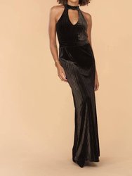 Dassia Velvet Maxi Halter Dress - Black/Gold