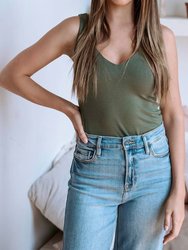 Jersey Double Lined V-Neck Cropped Tank - Olive Green