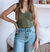 Jersey Double Lined V-Neck Cropped Tank - Olive Green
