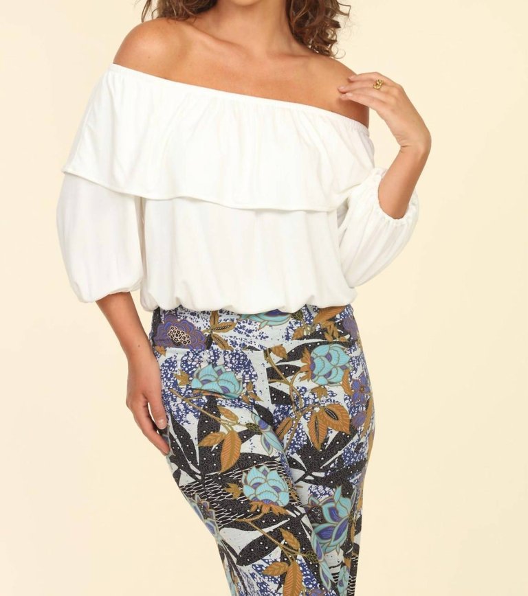 Off The Shoulder Ruffle Top - Ivory Cupro