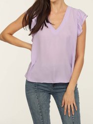 V-Neck Ruffle Blouse - Lavender