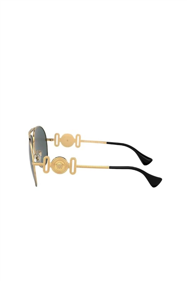 Aviator Metal Sunglasses With Grey Polarized Lens In Gold