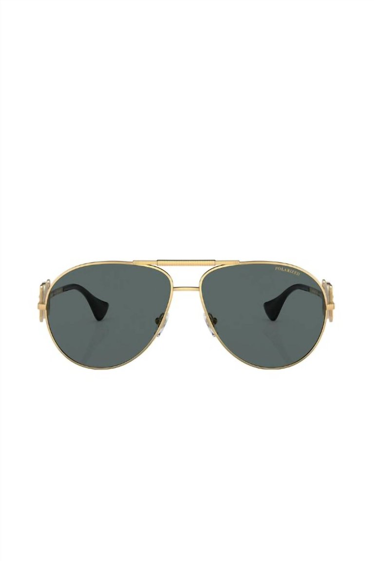 Aviator Metal Sunglasses With Grey Polarized Lens In Gold - Gold