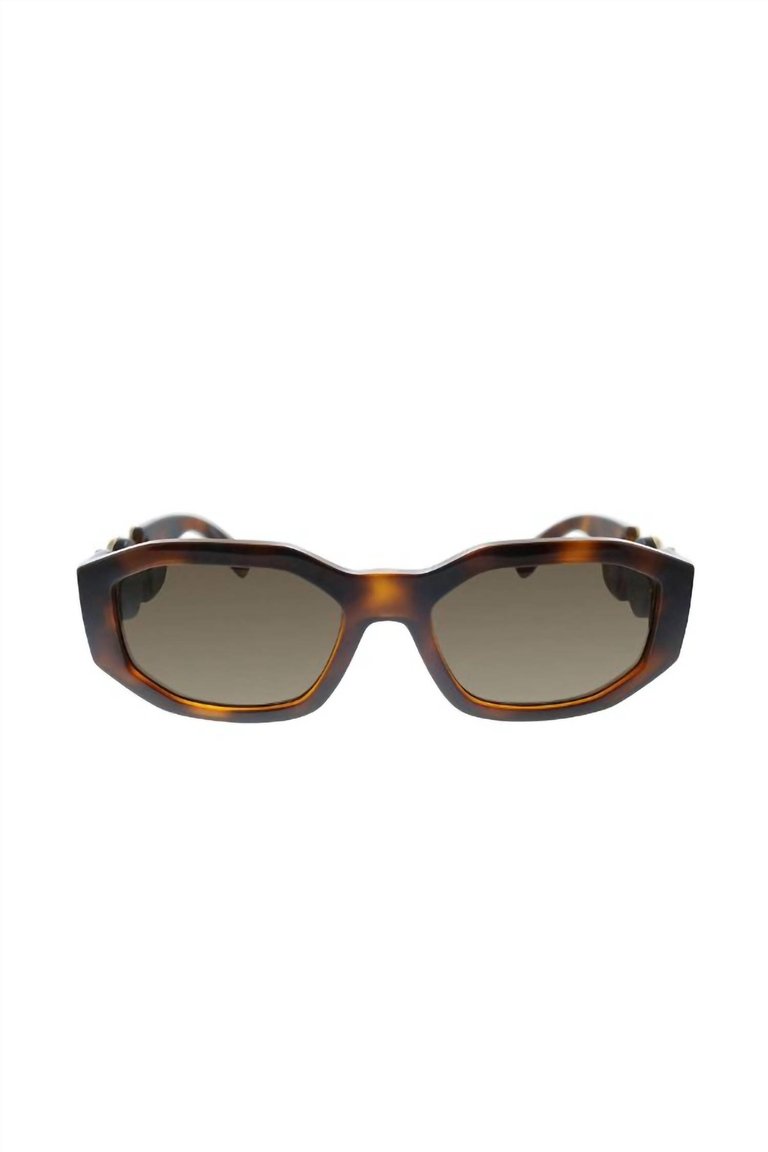 Geometric Plastic Sunglasses With Brown Lens In Havana - Havana