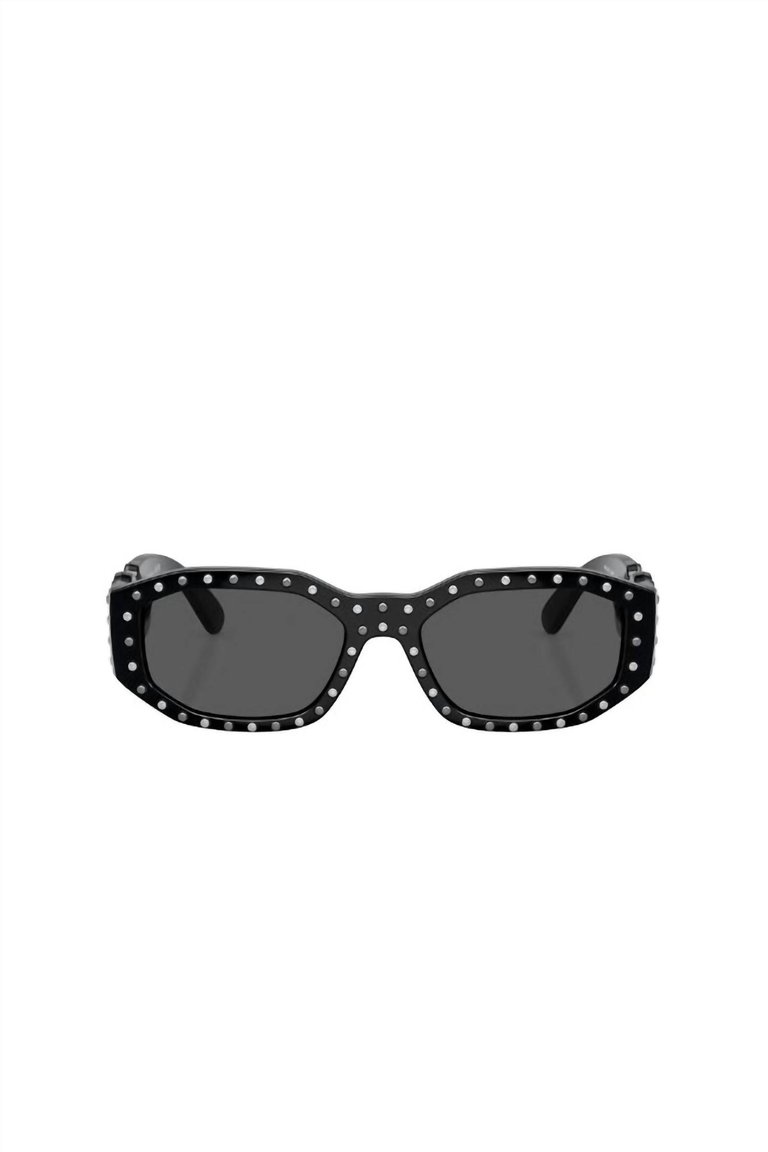 Geometric Plastic Sunglasses With Grey Lens In Black