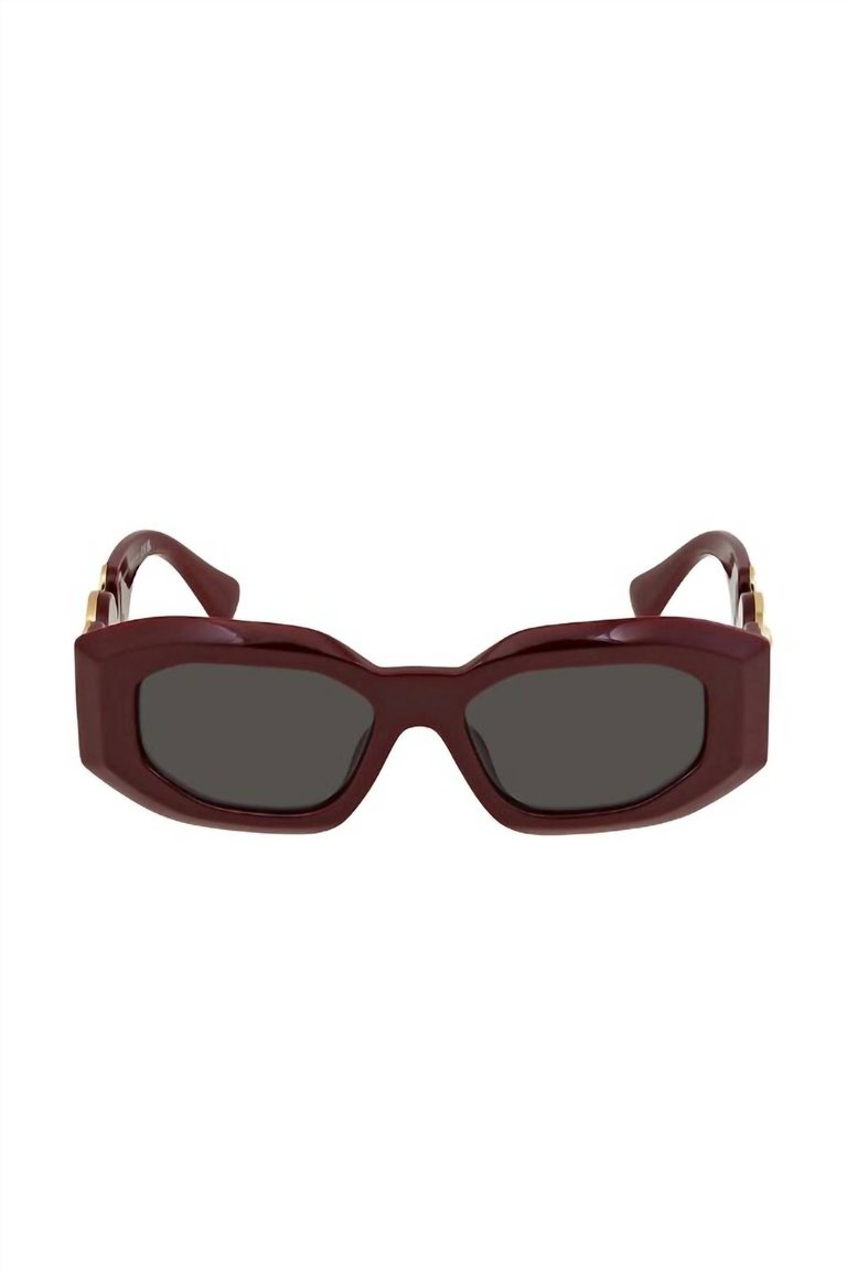Irregular Plastic Sunglasses With Dark Grey Lens In Bordeaux