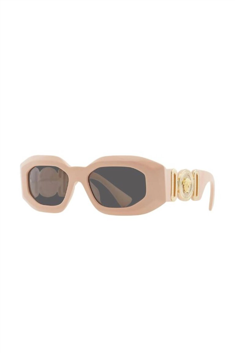 Irregular Plastic Sunglasses With Dark Grey Solid Color Lens In Pink - Pink