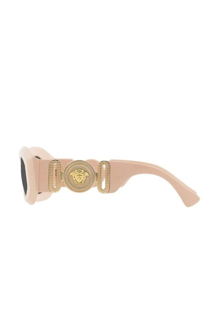 Irregular Plastic Sunglasses With Dark Grey Solid Color Lens In Pink