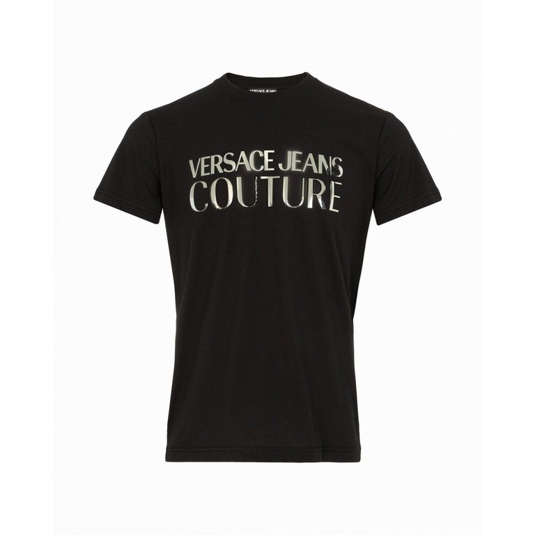 Couture Men's Black Silver Logo Short Sleeve T-Shirt - Black
