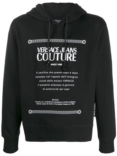 Versace Jeans Couture Men's Black White print Logo Hooded Sweatshirt product
