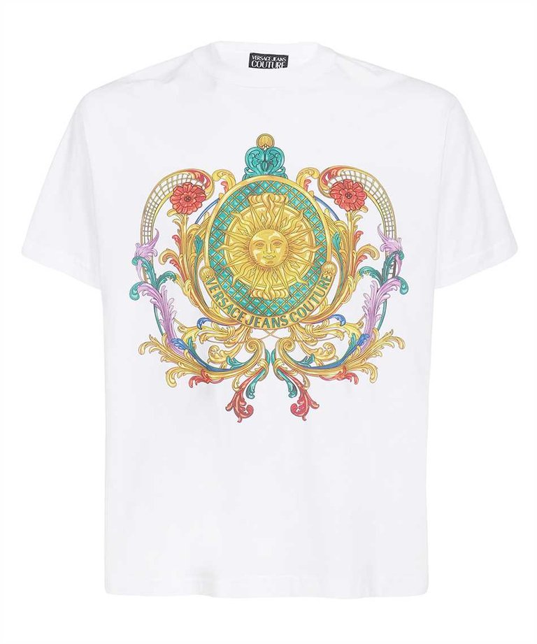 Couture Men's White Colorful Medusa Logo Short Sleeve T-Shirt - White