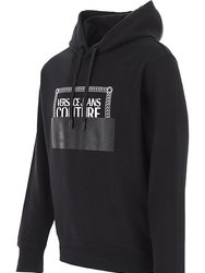 Men's Black White Logo Hooded Sweatshirt,Black