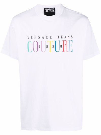 Versace Jeans Men's White Multi Color Logo Short Sleeve Crew Neck T-Shirt product