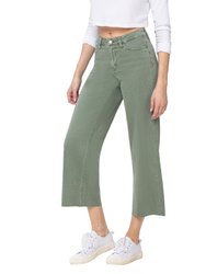 Army Green - High Rise Crop Wide Leg Jeans